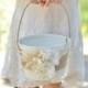 Rustic Flower Girl Basket Vintage Inspired Wedding Burlap Lace Rosettes Pearls (Item Number MHD20001)