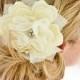 Small Pacific Ivory Peony Bridal Hair Flower with Silver Grey Pearls- Weddings, Bridesmaid, Set, Pearls, Gift