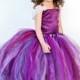 Purple Flower Girl Dress W Detachable Train--Tulle Skirt--Satin Top Two Piece