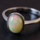 Silver Opal Ring - October Birthstone Ring - Oval Opal Ring