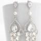 Long Bridal Chandelier Earrings Chandelier Wedding Earrings Crystal and Pearl Earrings Vintage Style Jewelry Crystal Statement Post Earrings