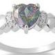 925 Sterling Silver Halo Heart Promise Ring 1.20 Carat Mystic Rainbow Topaz Heart Pave Russian Diamond CZ  Valentines Gift