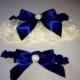 Navy Blue Wedding Garter -  Bridal Garter Set and Toss Garter ... with Rhinestone details...