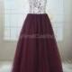 Burgundy prom dresses,lace applique bridesmaid dresses,tulle prom dress,long party dress,evening dress,tulle formal dress,women's dress