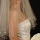 Hand-embroidered wedding veil - scallop edge wedding veil - hand beaded edge bridal veil- WV138
