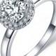 Round Shape Halo Diamond Engagement Ring 14k White Gold or Yellow Gold Art Deco Diamond Ring