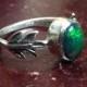 Black Opal and Sterling Silver- The Fire Leaf Ring, Green Flashes