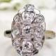 Art Deco Engagement Ring 0.71ctw European Cut Diamond Heart Motif Antique Engagement Ring 14K White Gold Navette Wedding Ring!