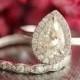 Moissanite Wedding Set Pear Engagement Ring and Scalloped Diamond Wedding Band in 14k White Gold 9x6mm Forever Brilliant Moissanite Ring Set