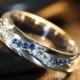 14k White Gold Diamond and Sapphire Wedding Ring Band Unique Anniversary Ring (Other Metals & Stones, Ring Engraving Available)
