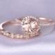 2pcs Wedding Ring Set,Morganite Engagement ring,14k Rose gold,Art Deco diamond Matching Band,7mm Round Stone,Personalized for her/him,Custom