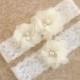 Wedding Garter, Lace Garter Ivory Garter Set with Toss Garter, Bridal Garter with Chiffon Blossoms pearls and rhinestones