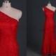 Long red lace bridesmaid dresses affordable, floor length women dress for evening party, chic one shoulder prom gowns hot.