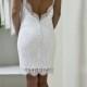 Wedding Lace Dress with Scalloped Keyhole, Custom Made Tea Length Wedding Dress, Short Wedding Dress, Reception Dress
