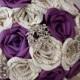 Purple Paige Book Page Paper Rose Brooch Bouquet