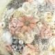 Brooch Bouquet, Blush, Ivory, Cream, Pink, Pearl Bouquet,Elegant Wedding,Vintage Style,Bridal,Fabric, Pearls, Lace, Crystals, Gatsby Wedding