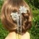 Bridal Hair comb duo hair chain with vintage rhinestone flowers, rhinestone cupchain drapes and ivory pearl leaves
