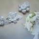 Bridal Head piece 3 Piece Set Hair Clips White Silk Flowers Round Pearls Ready to Ship
