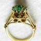 Emerald Engagement Ring 14K Emerald Ring Victorian Antique Columbian Emerald Flower Ring 14K Gold Ring May Birthday