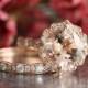 Bridal Set Vintage Floral Morganite Engagement Ring and Scalloped Diamond Wedding Band in 14k Rose Gold 8x8mm Cushion Pink Morganite Ring