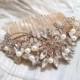 Bridal Rose Gold Crytal Pearl Hair Comb. Vintage Rhinestone Flower Jewel Wedding Headpiece. ROSANNE
