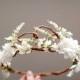 Woodland bridal hair wreath, white flower crown, floral wedding headpiece, flower circlet, hair accessories