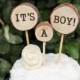 It's A Boy Cake Topper,Baby Shower Cake Topper, Wood Slice cake topper, Woodland Baby Shower, Rustic Baby Shower