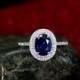 Blue Sapphire Engagement Ring Oval Halo Diamond Urania Double Diamond Cut 2ct 8x6mm Custom Size White-Yellow-Rose Gold-10k-14k-18k-Platinum
