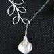 Lariat Calla Lily Necklace, Silver Flower Necklace, Maid of Honor Necklace, Bridesmaid Jewelry, Bridal Party Gift, Cally Lily Wedding Gift