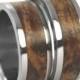 Black Ash Burl Wood Inlaid Titanium Ring, Wooden Wedding Band Set, Ring Armor Included