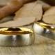 Handmade Gold Dome shape Custom Your words in Elvish Tengwar, Matching Wedding Bands, Couple Rings Set, Titanium Anniversary Rings Set