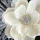 Hair flower feather clip comb wedding headPiece Fascinator - ivory cream Rhinestone Gardenia - Ethel