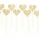 12 Gold Glitter Heart Cupcake Toppers - wedding, engagement, birthday, baby shower, tea party
