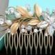 Vintage Flower Bridal Hair Comb, Gold Leaf Flower Hair Comb, Faux Pearl Rhinestone Crystal Vintage Wedding Hair Comb, Bridal Headpiece