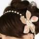 Blush Bridal Headband, Pink Pearl Bead Headpiece, Wedding Necklace, Modern Romantic Wedding Hair