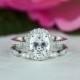 1.5 ctw Oval Halo Bridal Set, Art Deco Wedding Ring, Man Made Diamond Simulants, Half Eternity Ring, Halo Engagement Ring, Sterling Silver