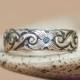Scroll and Starburst Flower Wedding Band with Inset Blue Sapphires in Sterling - Silver Scroll Pattern Band Promise Ring or Commitment Ring