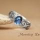 Sapphire Promise Ring with Wide Scroll Pattern Band in Sterling - Silver Unique Engagement Ring or Commitment Ring -  September Birthstone