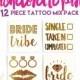 Bachelorette Party Tattoos / Gold metallic tattoos / Mixed Party pack of 12 tattoos / stagette party tattoos / bride tribe / vegas party