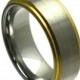 8mm Men's Tungsten Carbide Gold Plated Stepped Edge Wedding Engagement Band Ring