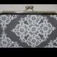 Grey White Bridesmaid Clutch/Charcoal Gray White Lace Clutch Purse