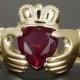 Big Ruby Claddagh ring in gold - Available rose, yellow and white gold 10kt, 14kt and 18kt