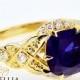 Cushion Cut Sapphire Engagement Ring-14K Yellow Gold Vintage Engagement Ring-Cushion Cut Spphire Ring