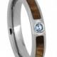 Petrified Wood Fossil Wedding Ring, Titanium Wedding Ring, Opal Engagement Ring, Aquamarine Titanium Gift  for Him or Her