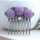 Lilac Purple, Lavender Purple Mum Flower, Pearl Antiqued Brass Hair Comb. Bridesmaid Gift. Lilac Hair Comb. Fall Rustic Purple Wedding. Sis
