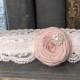 Blush Pink Wedding Garter, Lace Garter, Flower Garter, Custom Garter, Ivory Bridal Garter with Blush Silk Rose - in Ivory White or Off-white
