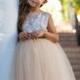 flower girl dress ' Lillyrosse' with French lace and  tulle skirt, fairy dress, birthday girl dress, communion dress (white)