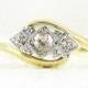 Antique Diamond Three Stone Engagement Ring, Trilogy Style Bypass Design Ring in 18 Carat & Platinum, Circa 1910s.