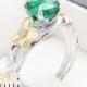 Unique Emerald Engagement Ring 14K White Gold Twig Engagement Ring Natural Emerald Ring