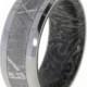 Men's Tungsten Ring Band inlaid with rare Gibeon Meteorite and Mokume Gane Sleeve